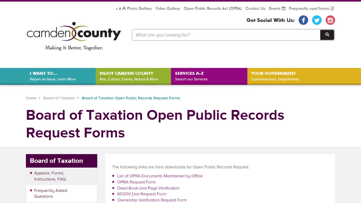 Board of Taxation Open Public Records Request Forms - Camden County, NJ
